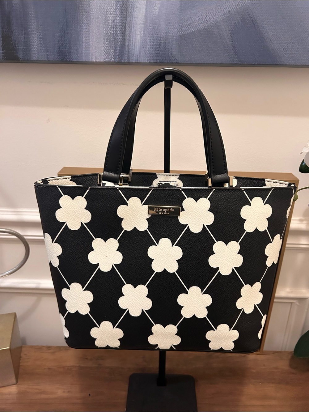 kate spade Black & White Clover Pattern Tote - Picture 2 of 8